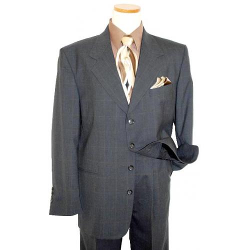 Fiorello Charcoal Grey with Taupe Windowpanes Super 100'S Wool Suit